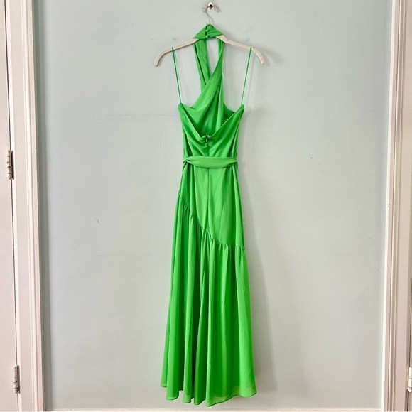 NWT Belle Badgley Mischka Malia Halter Neckline A-Line Green Midi Dress - Picture 3 of 5
